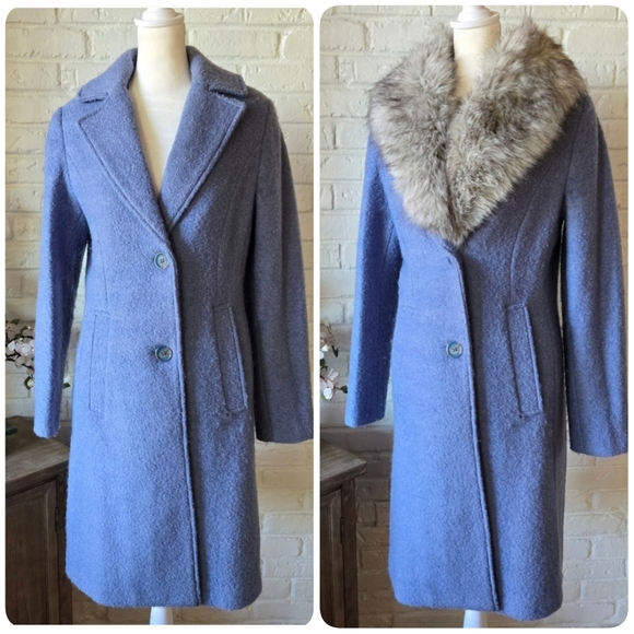 INC Walker Coat, Faux-fur Collar, S, Pale Blue/Periwinkle, Orig. $224 - Picture 1 of 12